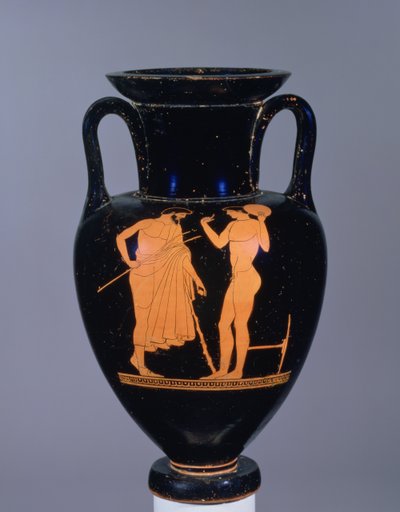 Attic red-figure amphora depicting elderly bearded male and a youth by Greek